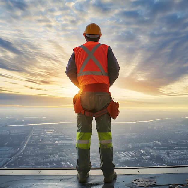 Photo ppeclad safety professional observes horizon