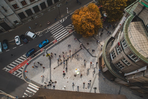 PRAAG TSJECHISCHE September 22 2018 bovenaanzicht van kruispunt in city