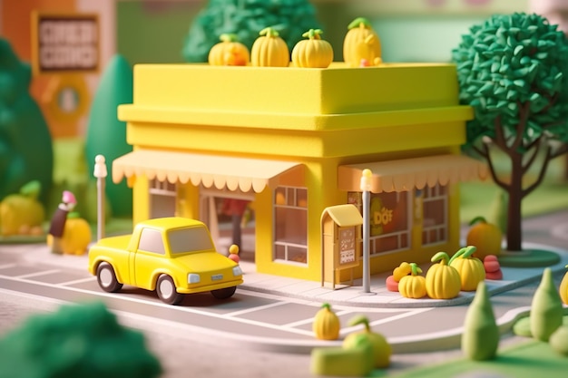 prachtig 3D-model van een voedselwinkelontwerp voor illustratie van de fantasiewinkel van de koolzuur