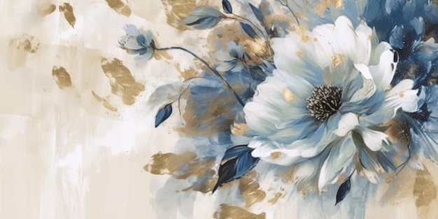 Prachtig abstract beige blauw gebroken wit impressionistisch bloemdessin achtergrond mooie generatieve AI AIG32