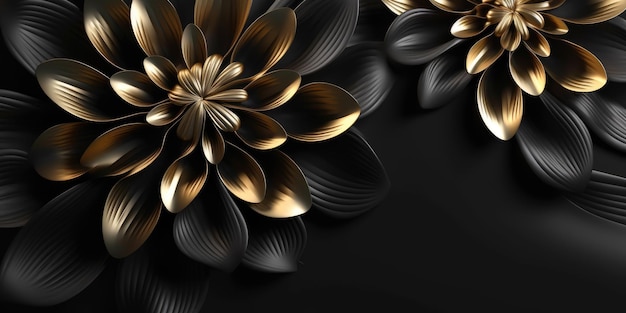 Foto prachtig abstract zwart en goud luxe glanzend metallic bloemdessin achtergrond mooie generatieve ai aig32