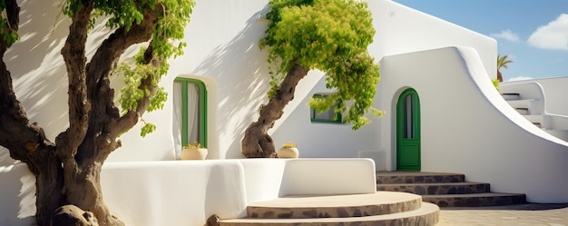 Prachtig architectuurdetail met witte muren en groene planten