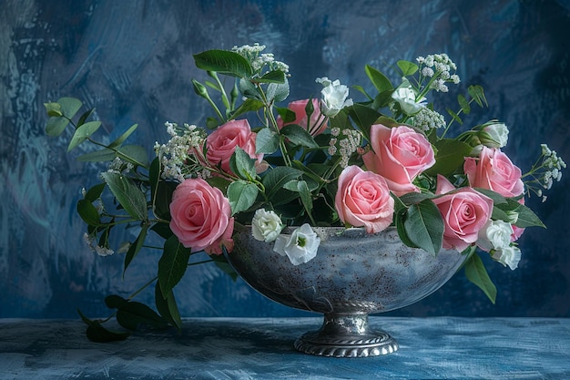 Prachtig arrangement Roze rozen Witte bloemen
