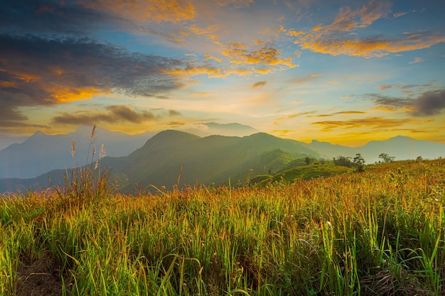 prachtig berg- en luchtlandschap, zomerberglandschap in Thailand