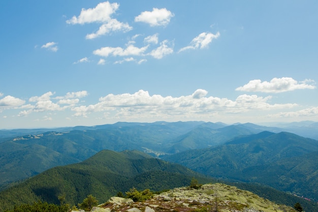 prachtig berglandschap met bergtoppen bedekt met bos en een bewolkte hemel