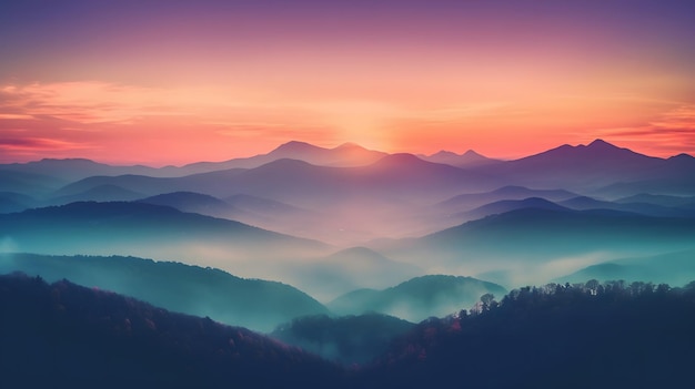 Prachtig berglandschap met wolken en zonsopgang Generatieve AI