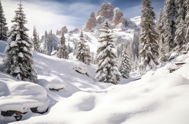 Prachtig besneeuwd landschap met de bergen.