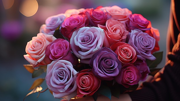 Prachtig boeket rozen met hand in hand voor een speciaal moment met liefde gegenereerd door AI