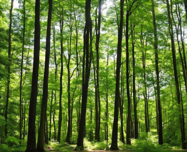 prachtig bos met bomen en groene bladeren