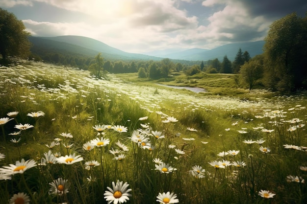 Prachtig en betoverend uitzicht op lentebloemen gegenereerd door AI