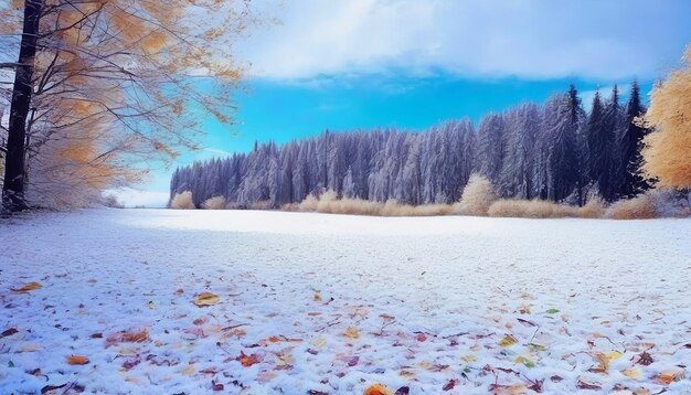 Prachtig helder kleurrijk herfstlandschap met een tapijt van geel bladeren natuurpark met herfst