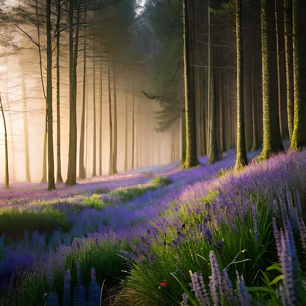 Prachtig herfstlandschap in de bergen met roze bloemen Zonsopgang