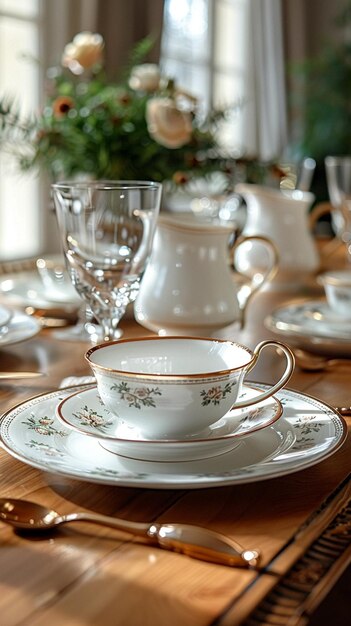 Prachtig ingerichte eettafel met elegant servies.