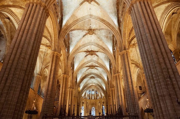 Prachtig interieur van boogdak in het beroemde middeleeuwse gebouw van de kathedraal van Barcelona