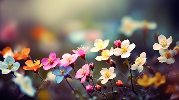 Prachtig kleurrijk landschap vol bloemen voor de komst van de lente generatieve ai