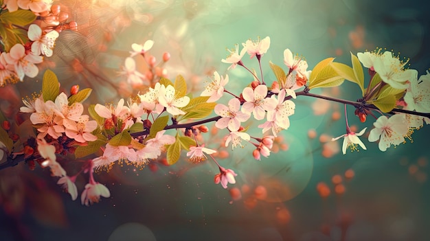 Prachtig kleurrijk landschap vol bloemen voor de komst van de lente Generatieve AI