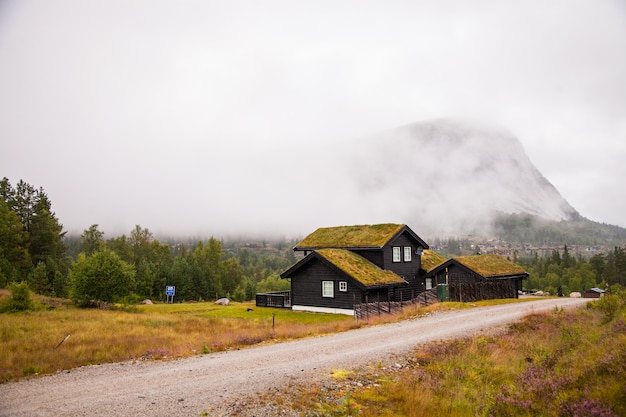 Foto prachtig landhuis in noorwegen. droomhuisje in de natuur.