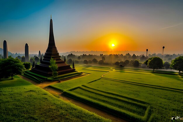 Prachtig landschap bij zonsopgang wat phra dat luang vientiane lao pdr ai genereerde