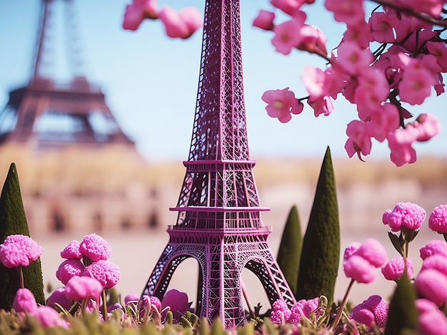 Prachtig landschap Eiffeltoren met bloem achtergrond behang Generatief Ai