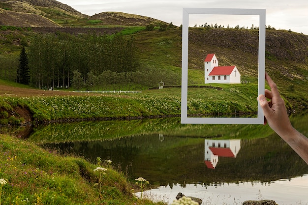 Foto prachtig landschap in fotolijst