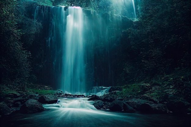 Prachtig landschap van de majestueuze watervalDigitale kunst