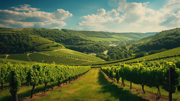Foto prachtig landschap van wijngaarden in de europese regio in de zomer