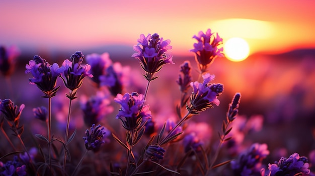 prachtig lavendelveld met paarse bloemen bij zonsopgang