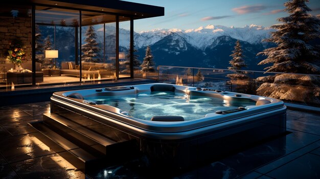 Prachtig luxe interieur van een badkamer in de bergen