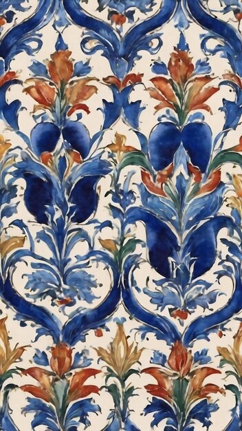 Prachtig naadloos blauw bloemen waterverf patroon oosterse tegels stofontwerp