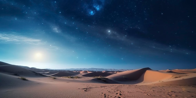 Prachtig nachtlandschap van de woestijn met de sterrenhemel panoramisch Ai gegenereerd
