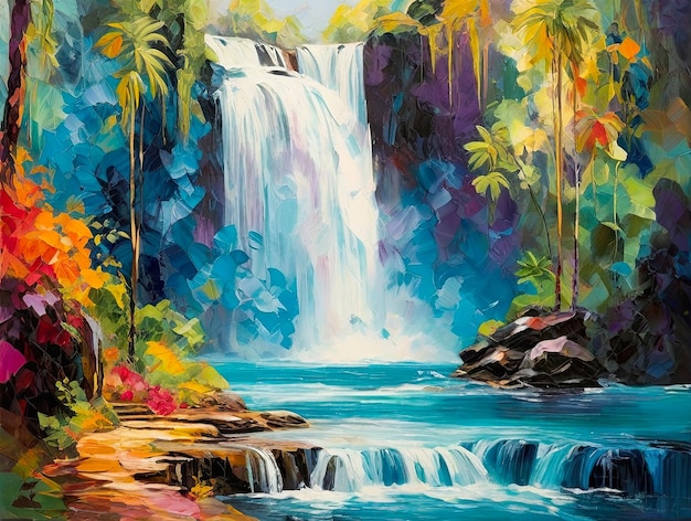 Prachtig natuurbeeld schilderij met waterval Mooie landschapskunst