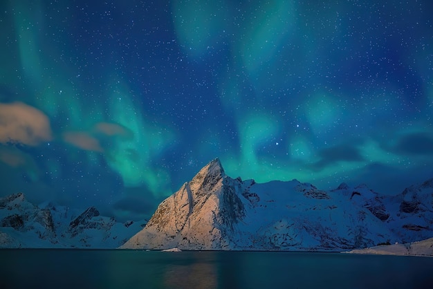 Prachtig natuurlandschap van de Lofoten met noorderlicht