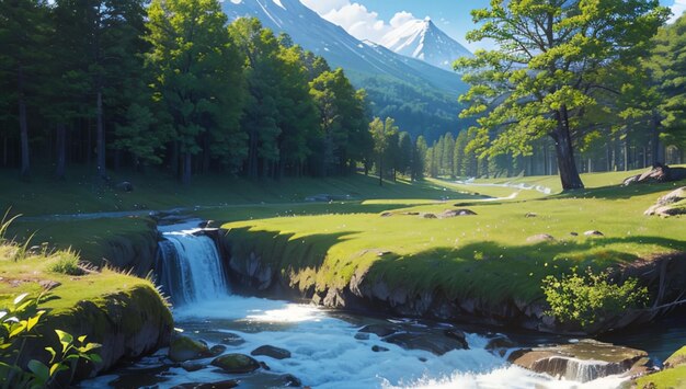 Prachtig natuurlijk landschap van bossen en bergen voor behang