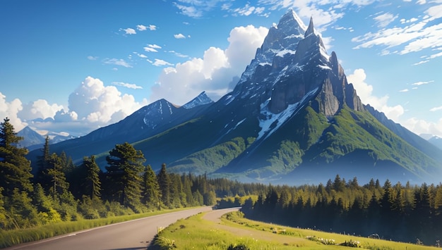 Prachtig natuurlijk landschap van bossen en bergen voor behang