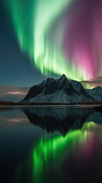 Prachtig noorderlicht boven bergen en rivier Generatieve AI