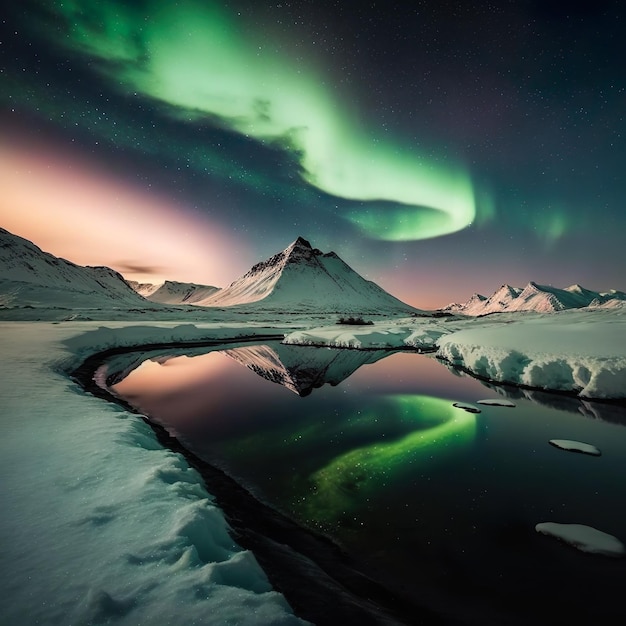 Prachtig noorderlicht in de winter ijsland aurora verbazingwekkende natuur bergen