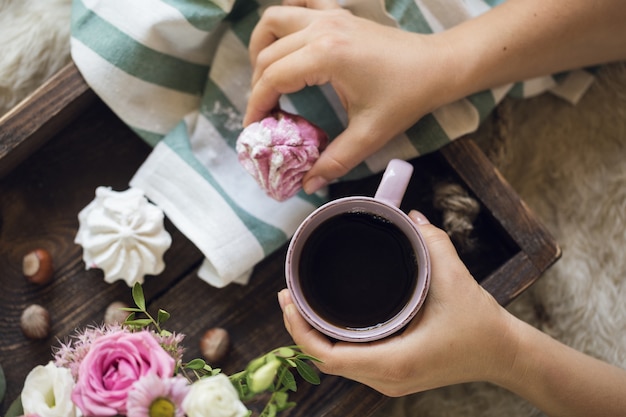 Prachtig ontbijt met koffie en marshmallows