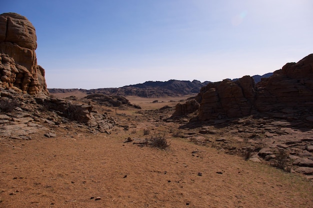 Prachtig panoramisch uitzicht Mongools in het nationale park van de gobiwoestijn van Mongolië