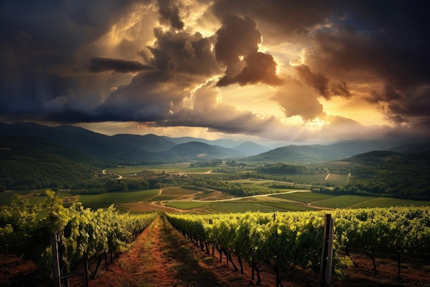 Prachtig panoramisch uitzicht op wijngaarden Generatieve AI