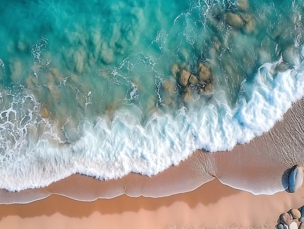 Prachtig panoramisch zeegebied met golven tegen een blauwe zonnige hemel met wolken Ai Generative