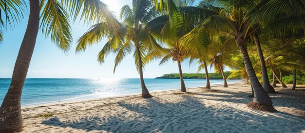 Prachtig paradijs tropisch strand eiland met palmbomen blauwe zee uitzicht achtergrond gegenereerd door AI