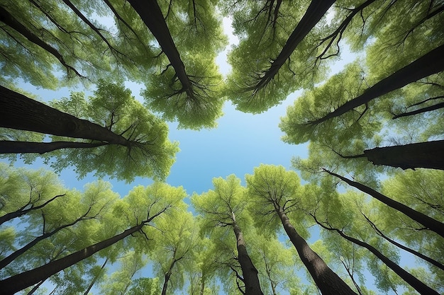 Prachtig perspectief op boomkrans met natuurlandschap