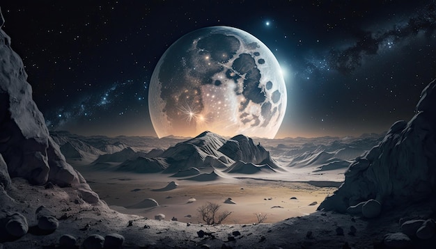 Prachtig realistisch behang van een maan sterrenhemel astrofotografie universum kosmus ruimte achtergrond Generatieve ai