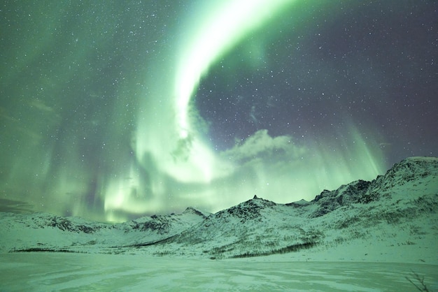 Prachtig shot van heldergroen noorderlicht in Tromso, Noorwegen