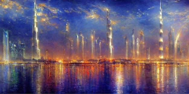 Prachtig stadsschilderij van de skyline van Dubai
