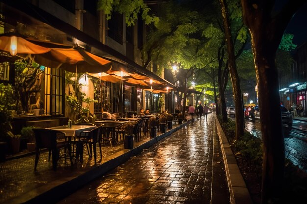 Prachtig straatrestaurant met een prachtig uitzicht in het donker