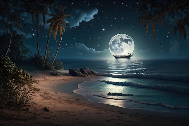 Prachtig strand maanlicht romantische omgeving