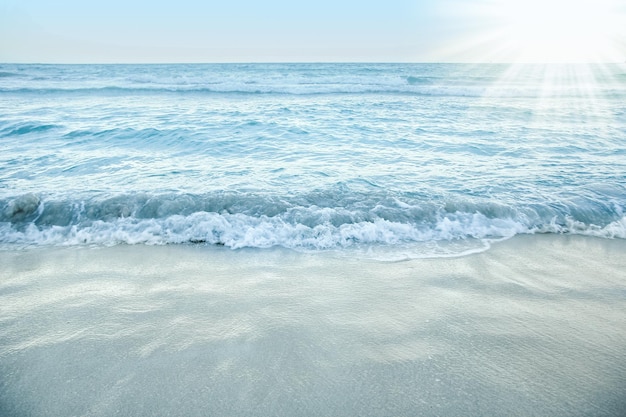 Prachtig strand met golven in de natuur op de achtergrond