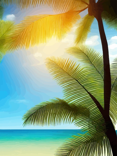 Prachtig strand met palmbomen in de buurt van de oceaan met goudkleurig zand op een zonnige dag zomer tropisch landschap