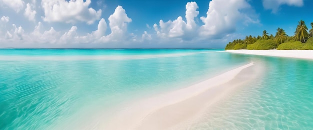 Prachtig strandlandschap met een blauwe oceaan en wit zand.